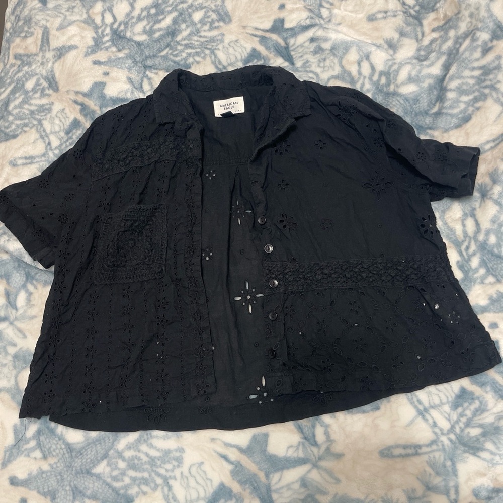 American Eagle Outfitters Black Eyelet Blouse
